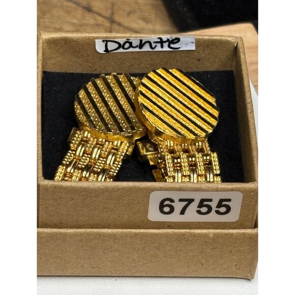 Vintage Dante Gold-Tone Cufflinks With Textured Round Design & Box - Picture 3 of 7
